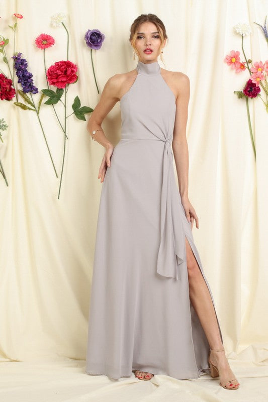 Knot Tie Neck Formal Dress