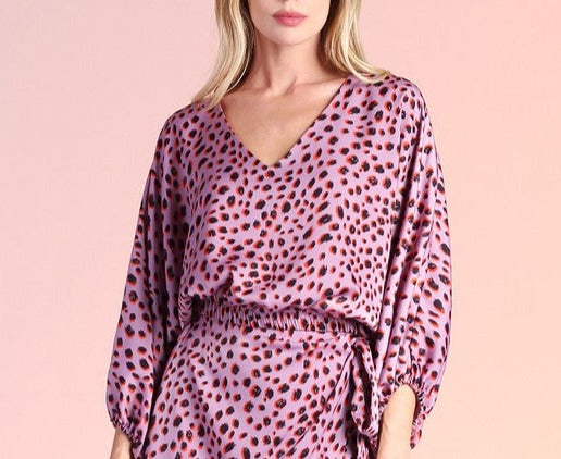 Cheetah Satin V-Neck Dolman Top