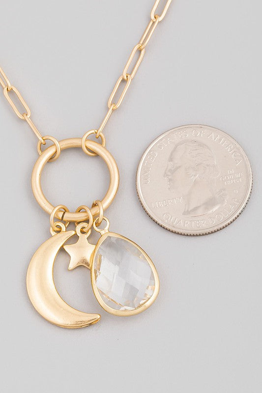 Crescent Moon Charm Necklace (Pick Color)