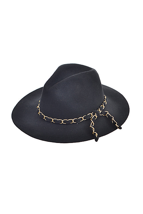 Chain Strap Tied Wool Fedora