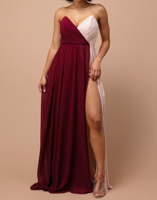 Ladies Strapless Colorblock Call Formal Dress