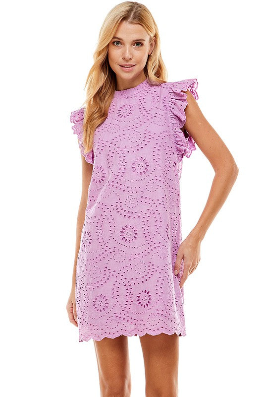 Eyelet Mock Neck Dress