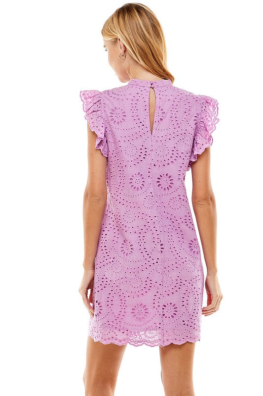 Eyelet Mock Neck Dress