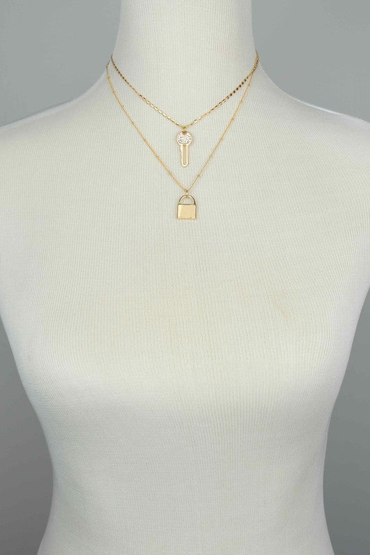 Rhinestone Key And Lock Pendant Necklace