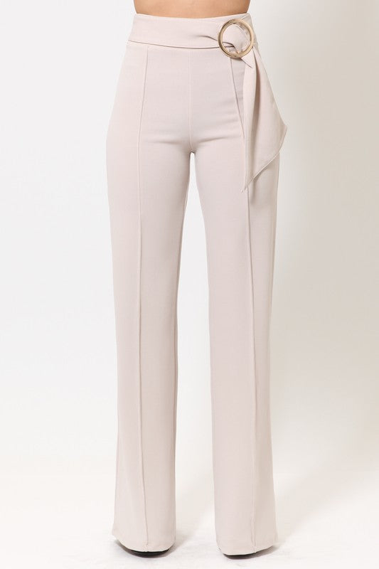 Gold Ring Belt Tie High Waist Pants