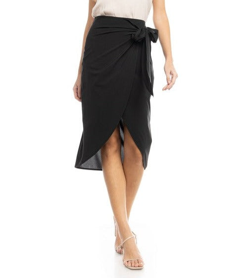 Waist Tie Wrap Midi Skirt