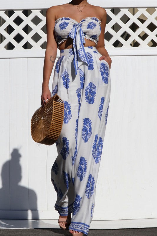 Printed Crop and Pant Set