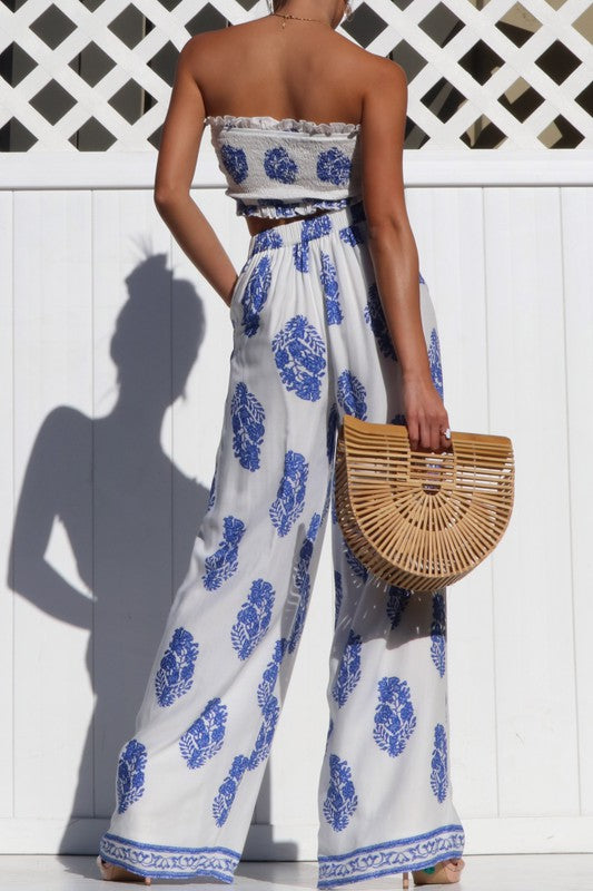 Printed Crop and Pant Set