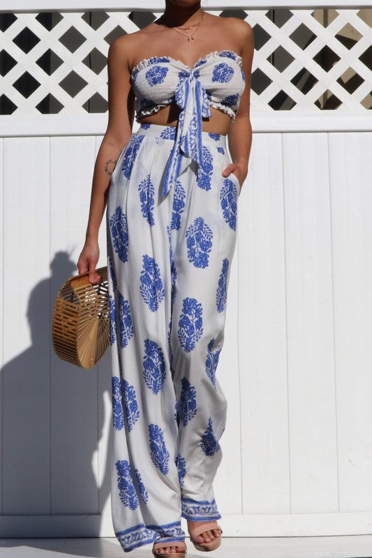 Printed Crop and Pant Set