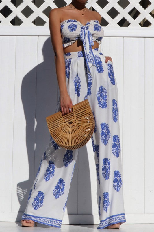 Printed Crop and Pant Set