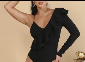 Ruffled One Long Sleeves Bodysuit (Pick Color)