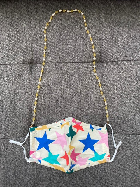 Multicolor Star Mask and Yellow Beads Pearls Mask chain holder