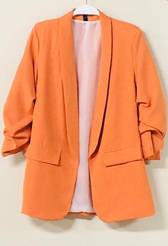 3/4 Ruched Sleeve Solid Color Blazer (Pick Color)