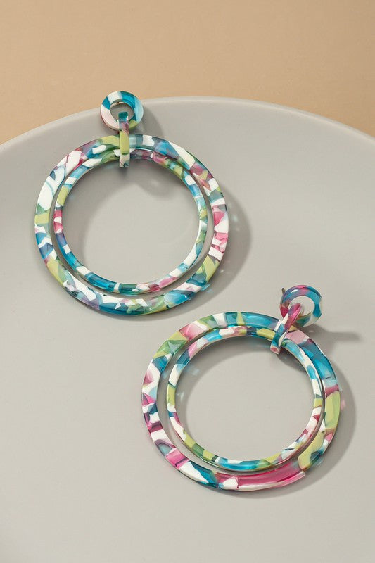 Double Hoop Acetate Drop Earrings (Pick Color)
