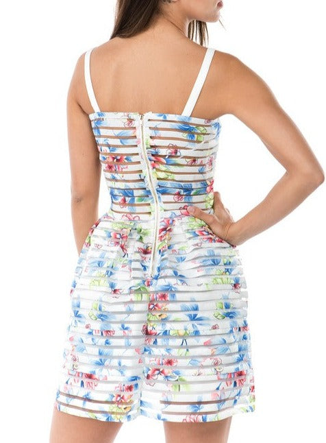 Floral Stripes Firm Short Dress (Pick Color)