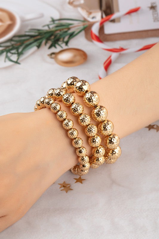 3 Row Hammered Ball Stretch Bracelets (Pick Color)