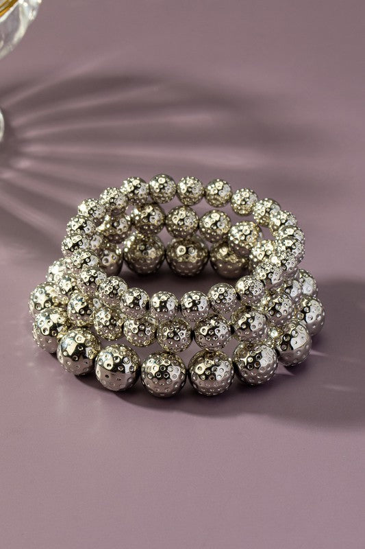 3 Row Hammered Ball Stretch Bracelets (Pick Color)