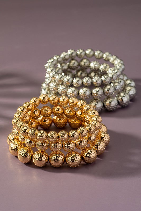 3 Row Hammered Ball Stretch Bracelets (Pick Color)