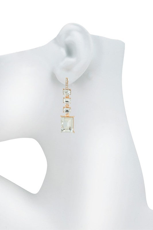 Baguette Rhinestone Drop Stud Earring