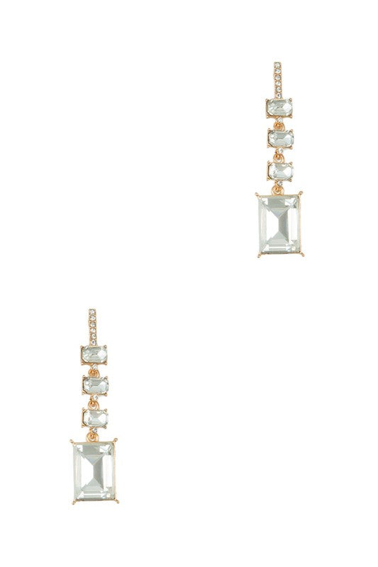 Baguette Rhinestone Drop Stud Earring