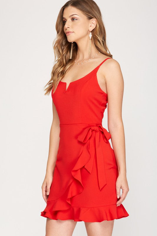 Wrap Skirt And Side Tie Detail Short Dress