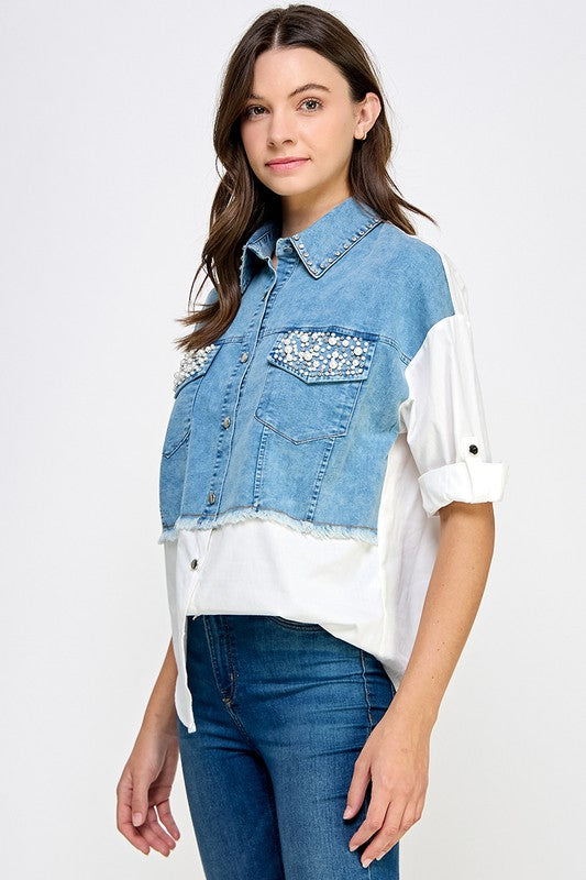 Denim Color Block Shirt