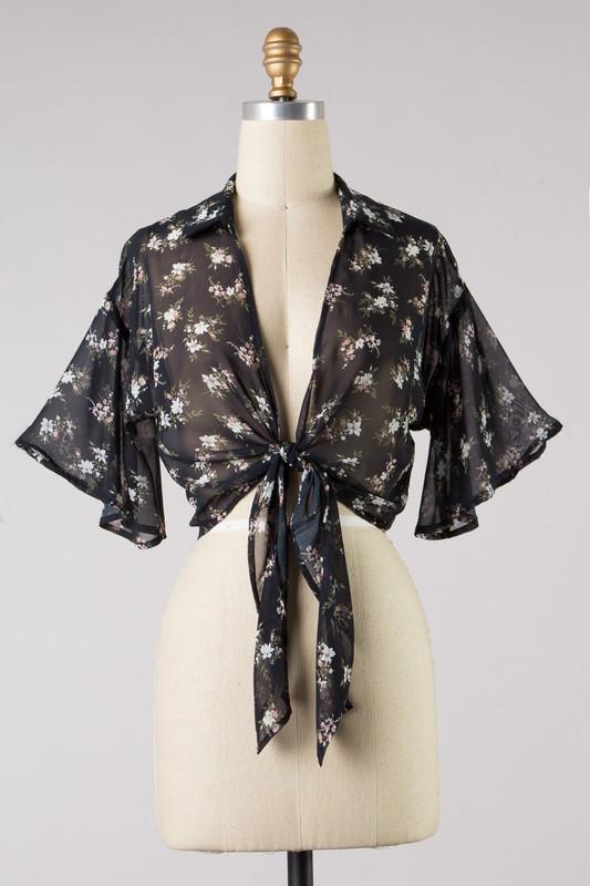 Floral Front Knot Crop Top