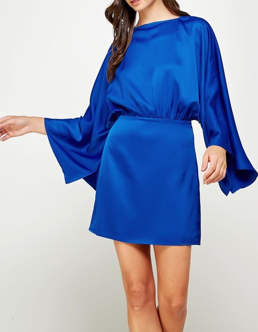 Kimono Long Sleeve Satin Mini Dress