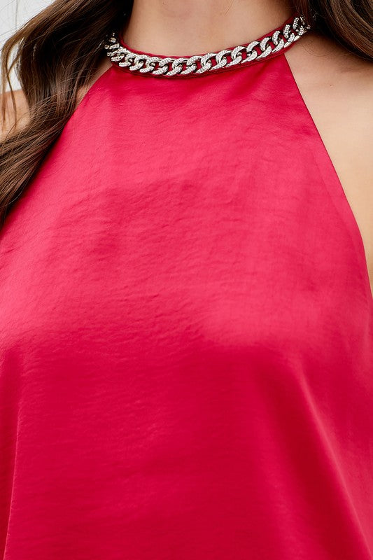 Halter Neck Chain Detail Top