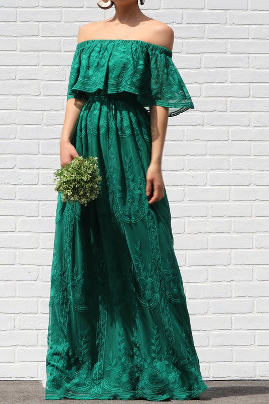 Off Shoulder Lace Maxi Dress