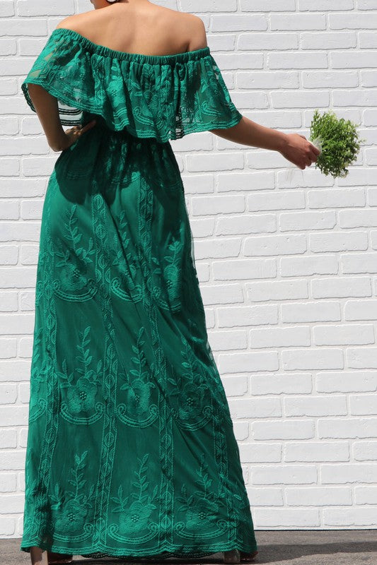 Off Shoulder Lace Maxi Dress