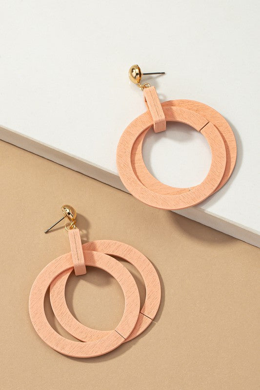 Double Layer Wood Hoop Drop Earrings (Pick Color)