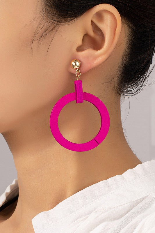 Double Layer Wood Hoop Drop Earrings (Pick Color)