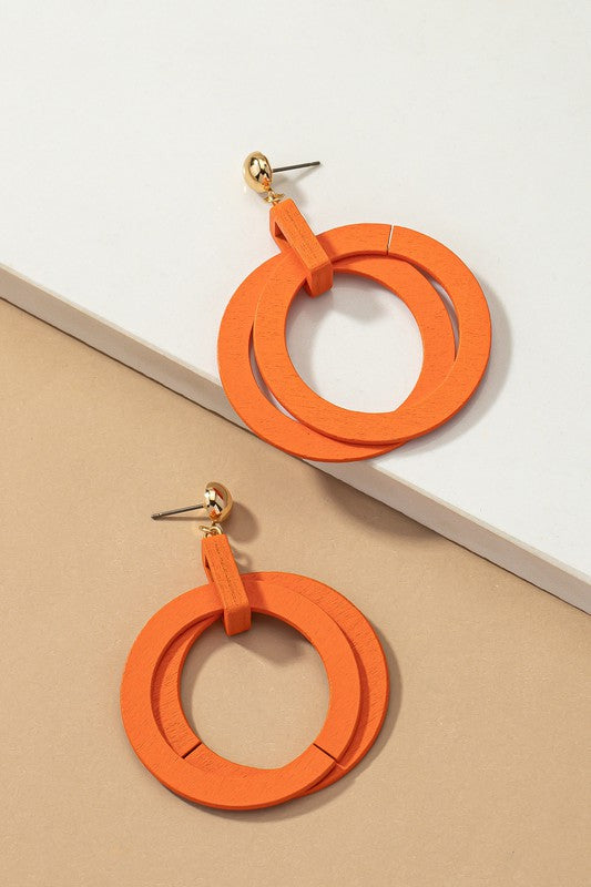Double Layer Wood Hoop Drop Earrings (Pick Color)