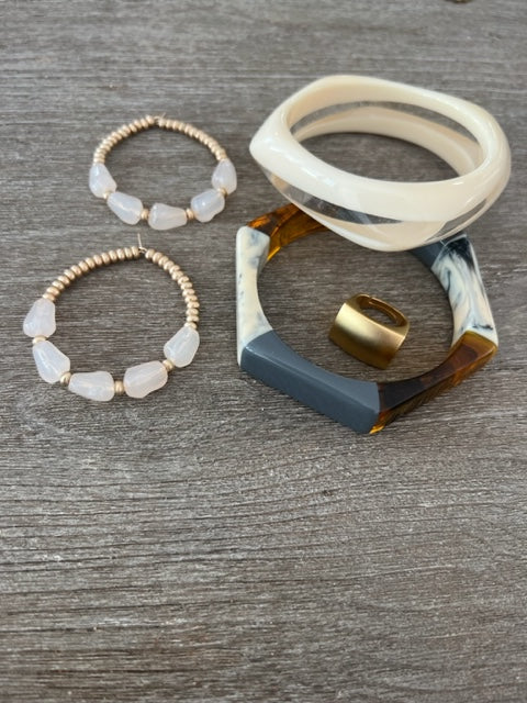 Matte Gold and Cream Beads Hoops