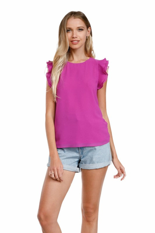 Pleated Ruffle Sleeve Blouse