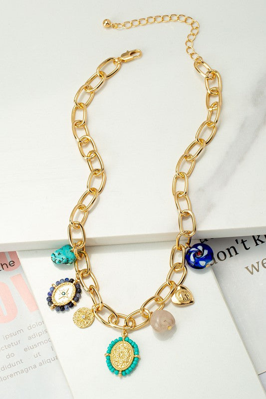 Statement Multiple Charm Drop Necklace