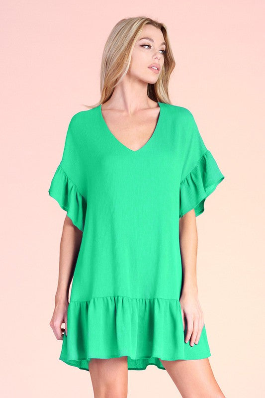 Crinkle Ruffle Tunic Short Dress