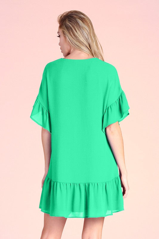 Crinkle Ruffle Tunic Short Dress
