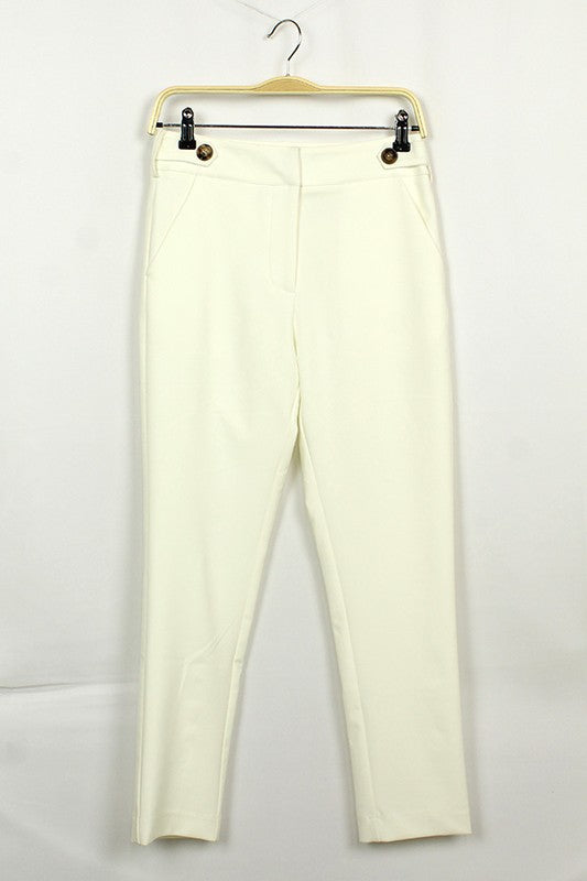 Solid Button Detail Long Pants (Pick Color)