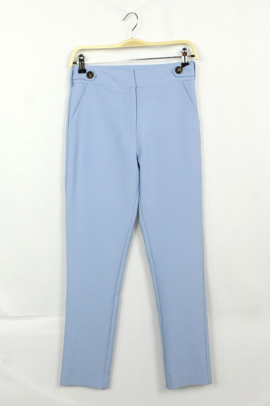 Solid Button Detail Long Pants (Pick Color)