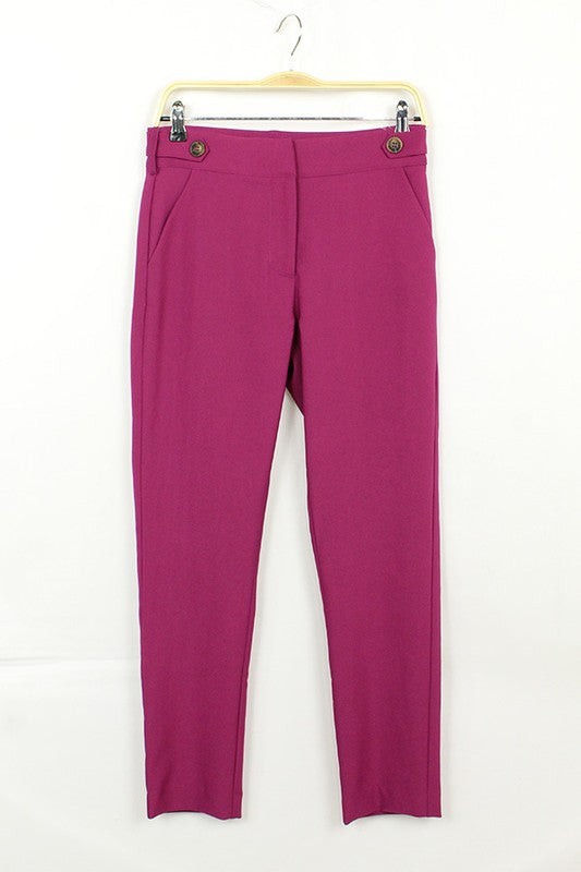 Solid Button Detail Long Pants (Pick Color)