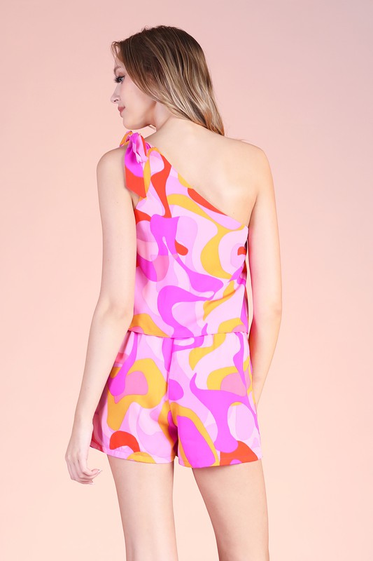 Abstract Print One Tie Shoulder Romper