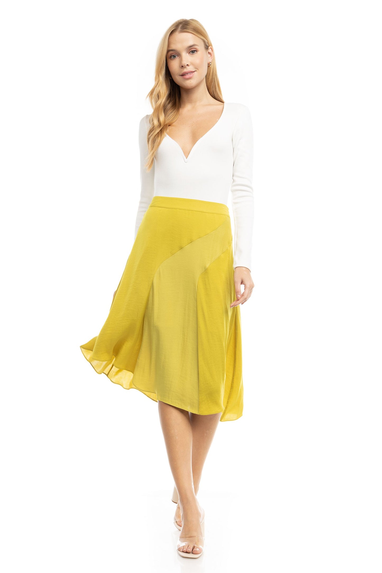 Paneled Asymmetric Midi Skirt