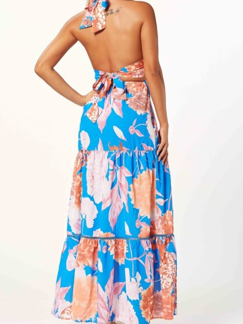 Tropical Print U Neck Maxi Dress