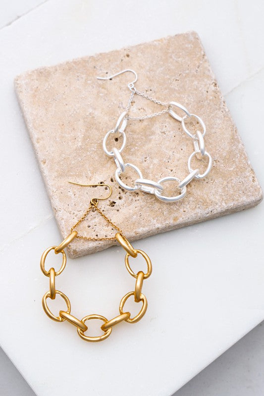 Chunky Chain Silver Hoop Earrings