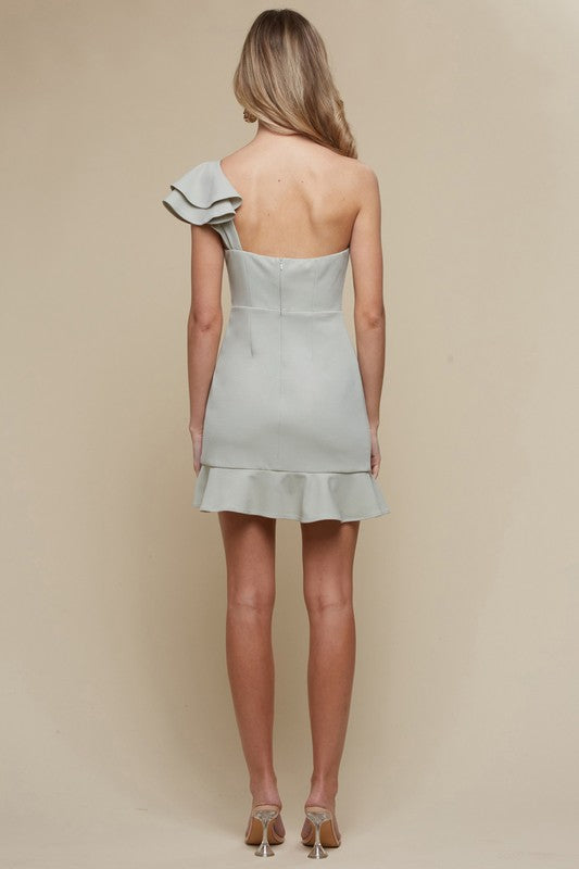Ruffled Hem One Shoulder Mini Dress