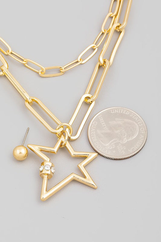Layered Chain Link Star Pendant Necklace Set