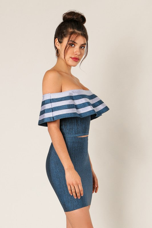 Off Shoulder Stripes Crop Top