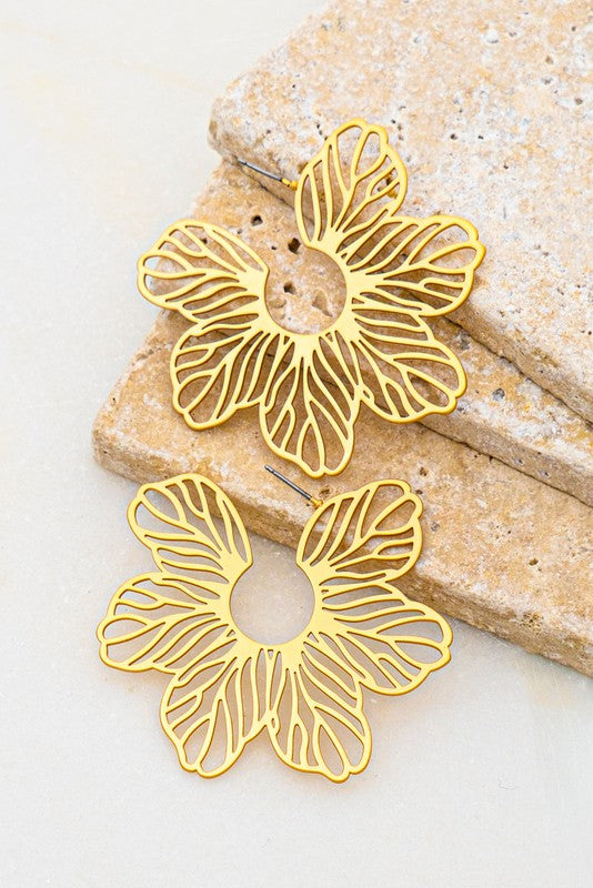 Openwork Flower Pattern Metal Earrings